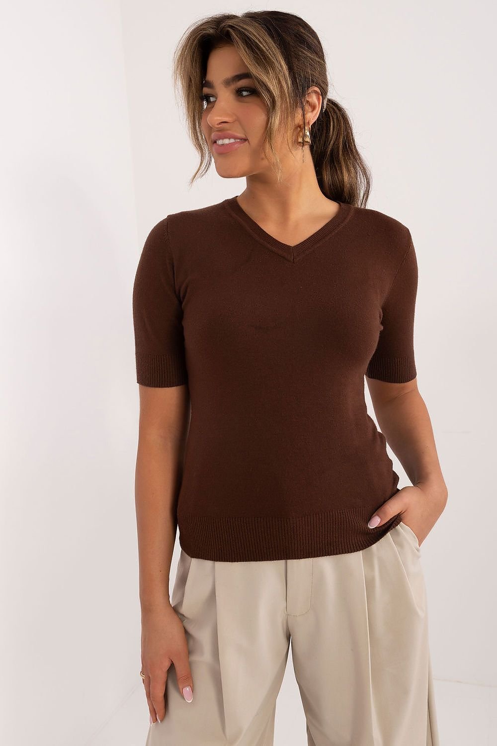 TEEK - High V-Neck Short Sleeve Sweater TOPS TEEK MH   