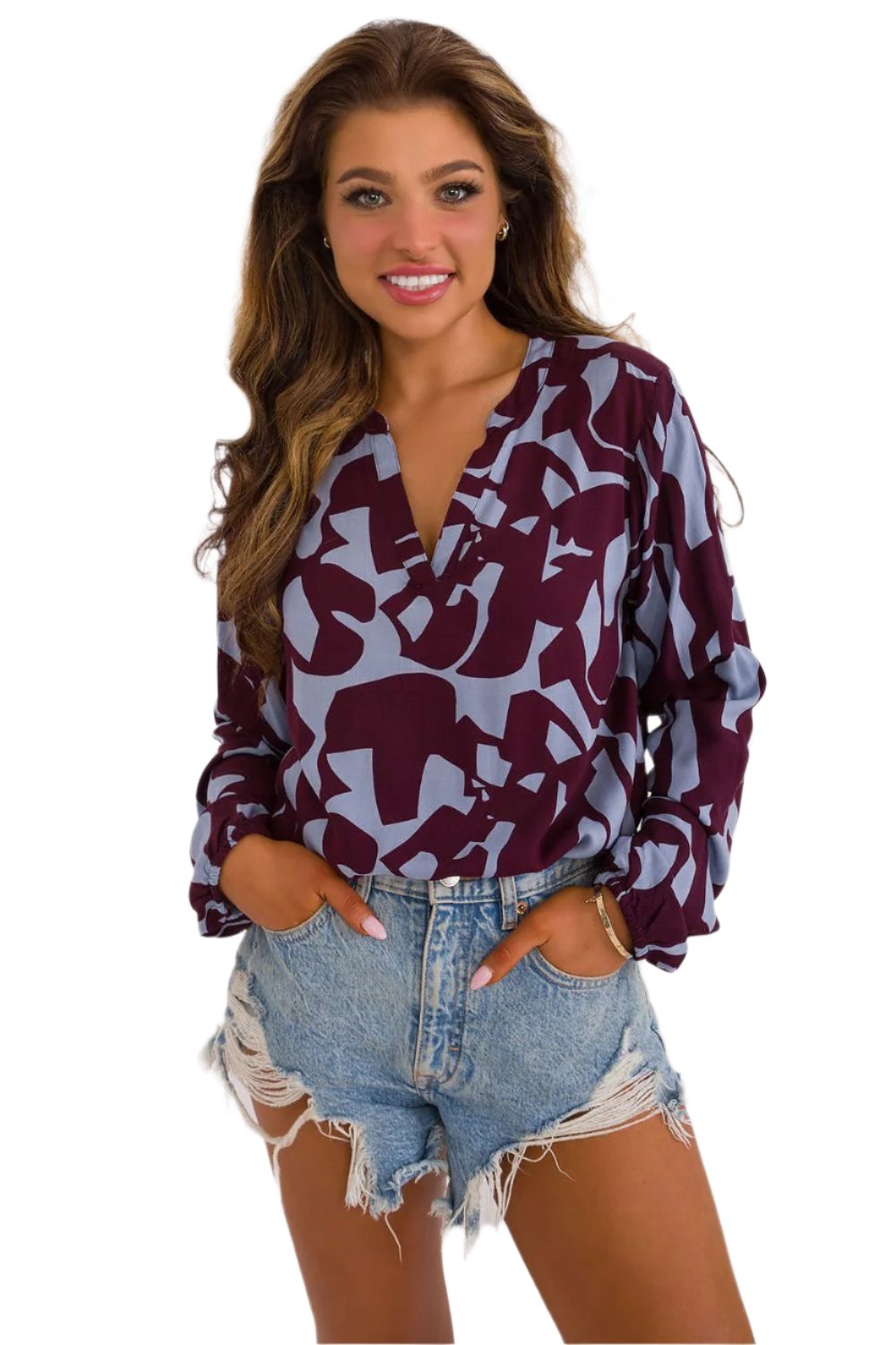 TEEK - Printed V-Neck Graphic Blouse TOPS TEEK MH red S 