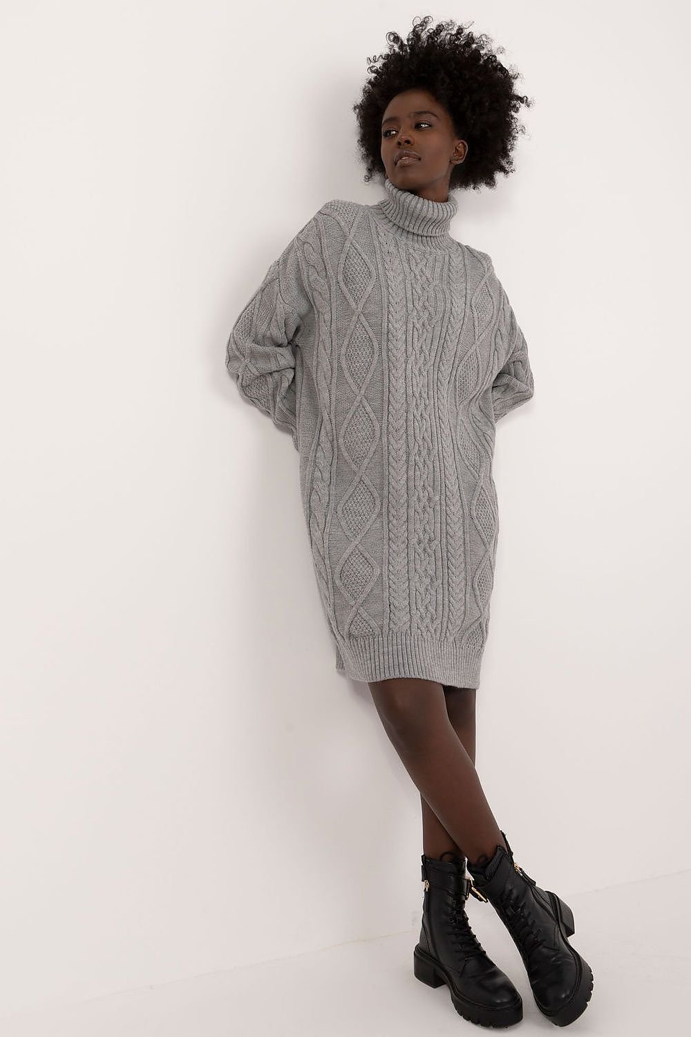 TEEK - Turtleneck Long Sweater Day Dress DRESS TEEK MH grey One Size 