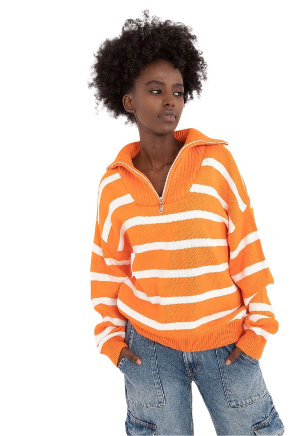 TEEK - Striped Turtleneck Zip Sweater SWEATER TEEK MH orange One Size 