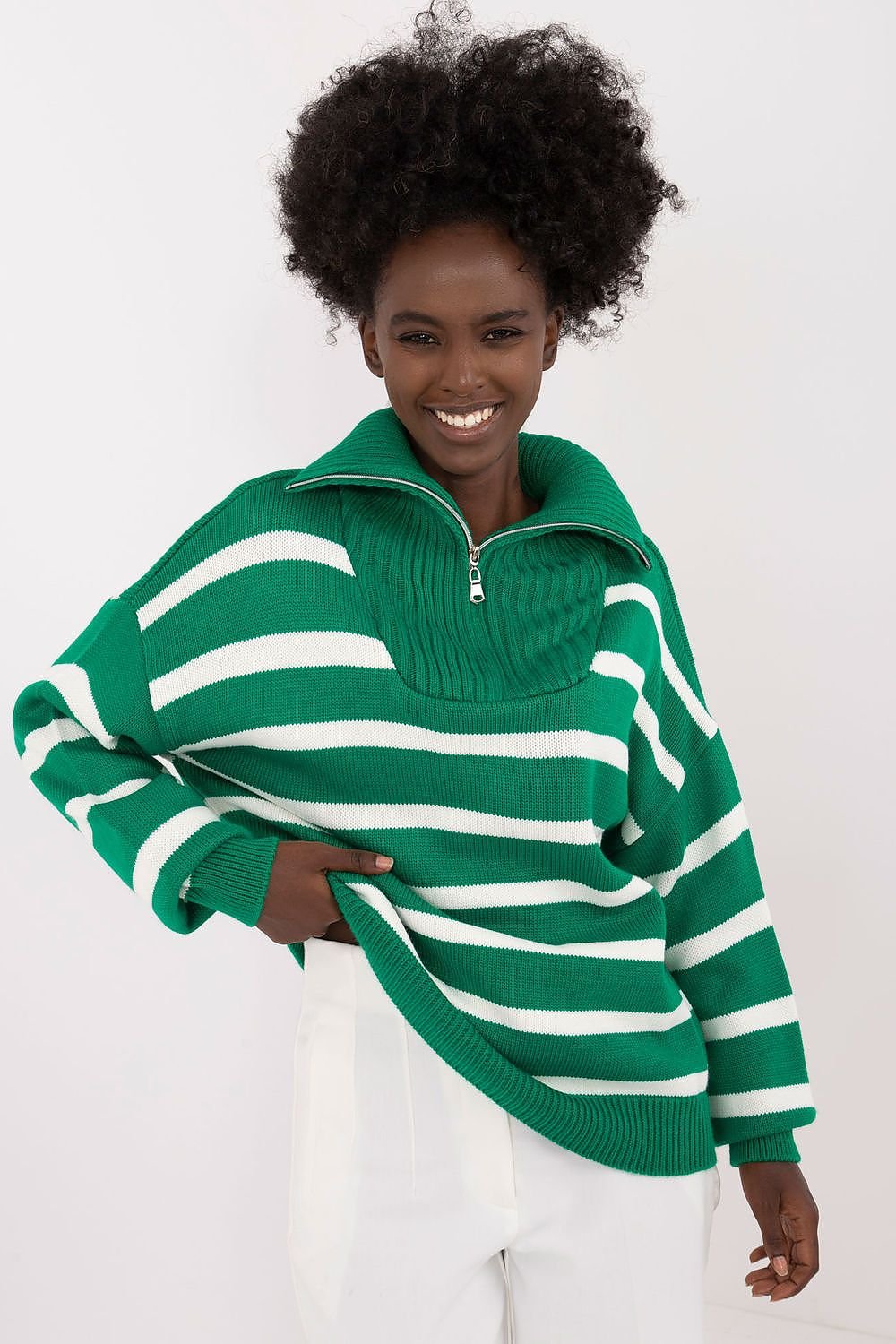 TEEK - Striped Turtleneck Zip Sweater SWEATER TEEK MH green One Size 