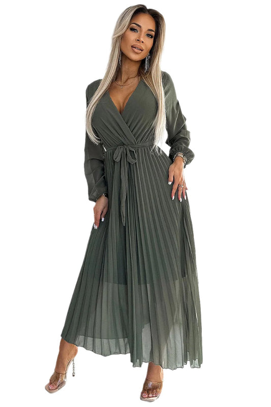 TEEK - V-Neck Pleated Sheer Bottom Cocktail Dress DRESS TEEK MH green One Size 