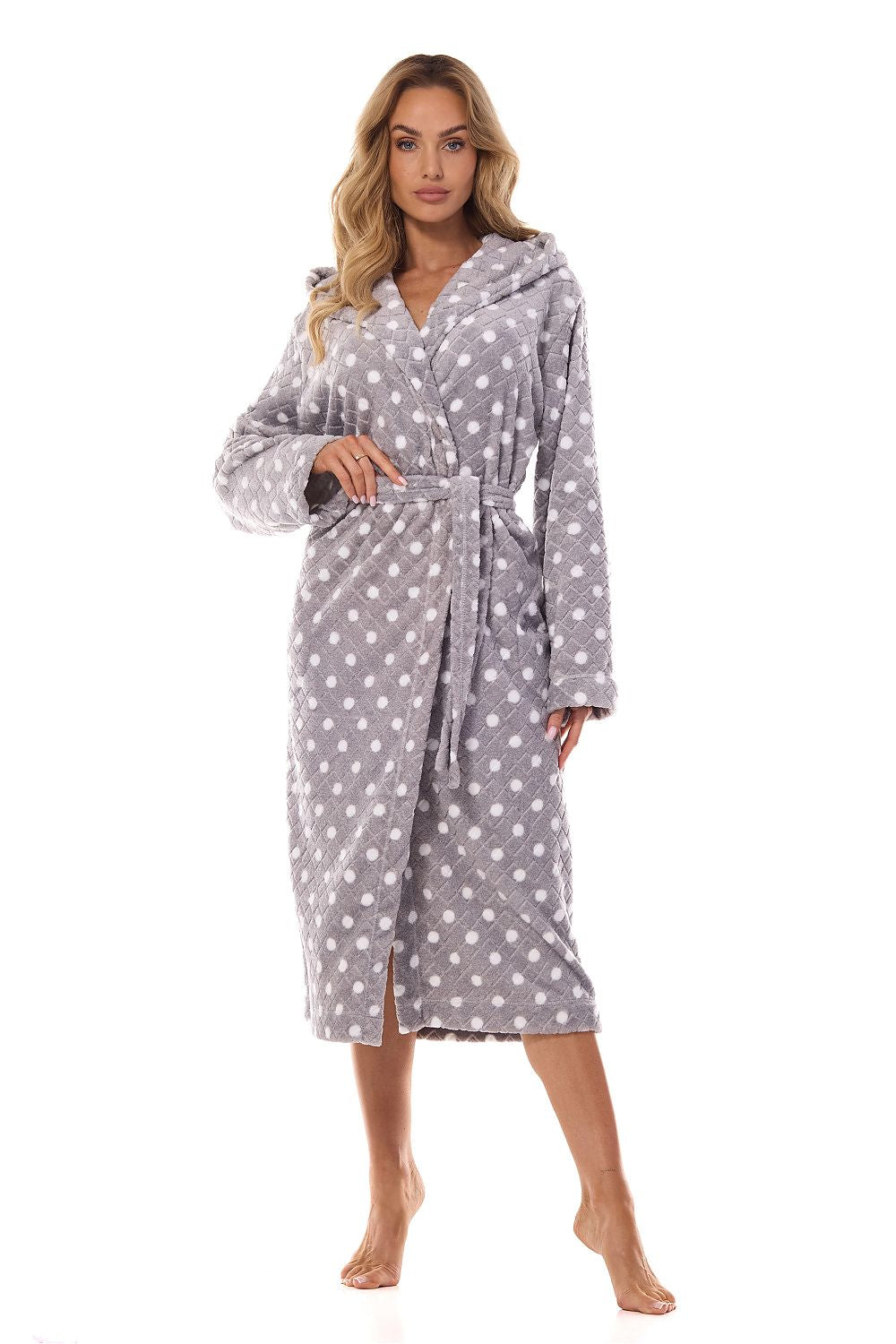 TEEK - Grey Polka-Dot Hooded Pocketed Bathrobe ROBE TEEK MH S  