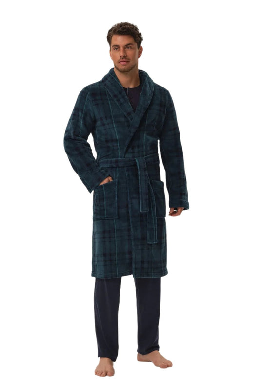 TEEK - Mens Green Plaid Belted Pocketed Bathrobe ROBE TEEK MH M  