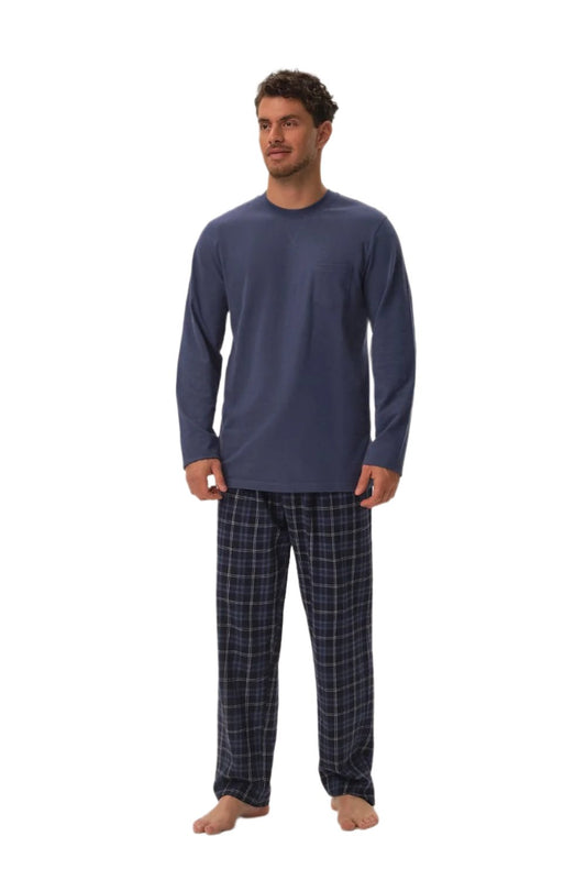 TEEK - Plain Top Plaid Bottoms Pajamas PAJAMA TEEK MH blue M 