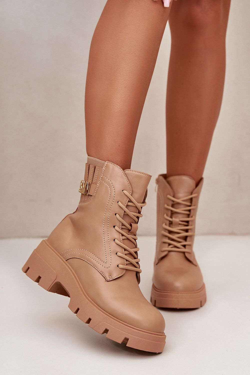 TEEK - Beige Laced Combat Bootie SHOES TEEK MH   