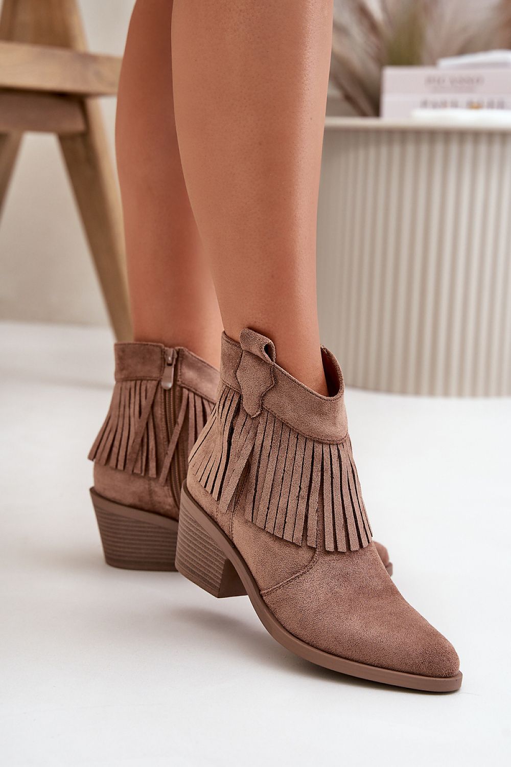 TEEK - Natural Suede Leather Fringe Suede Heeled Boots SHOES TEEK MH   