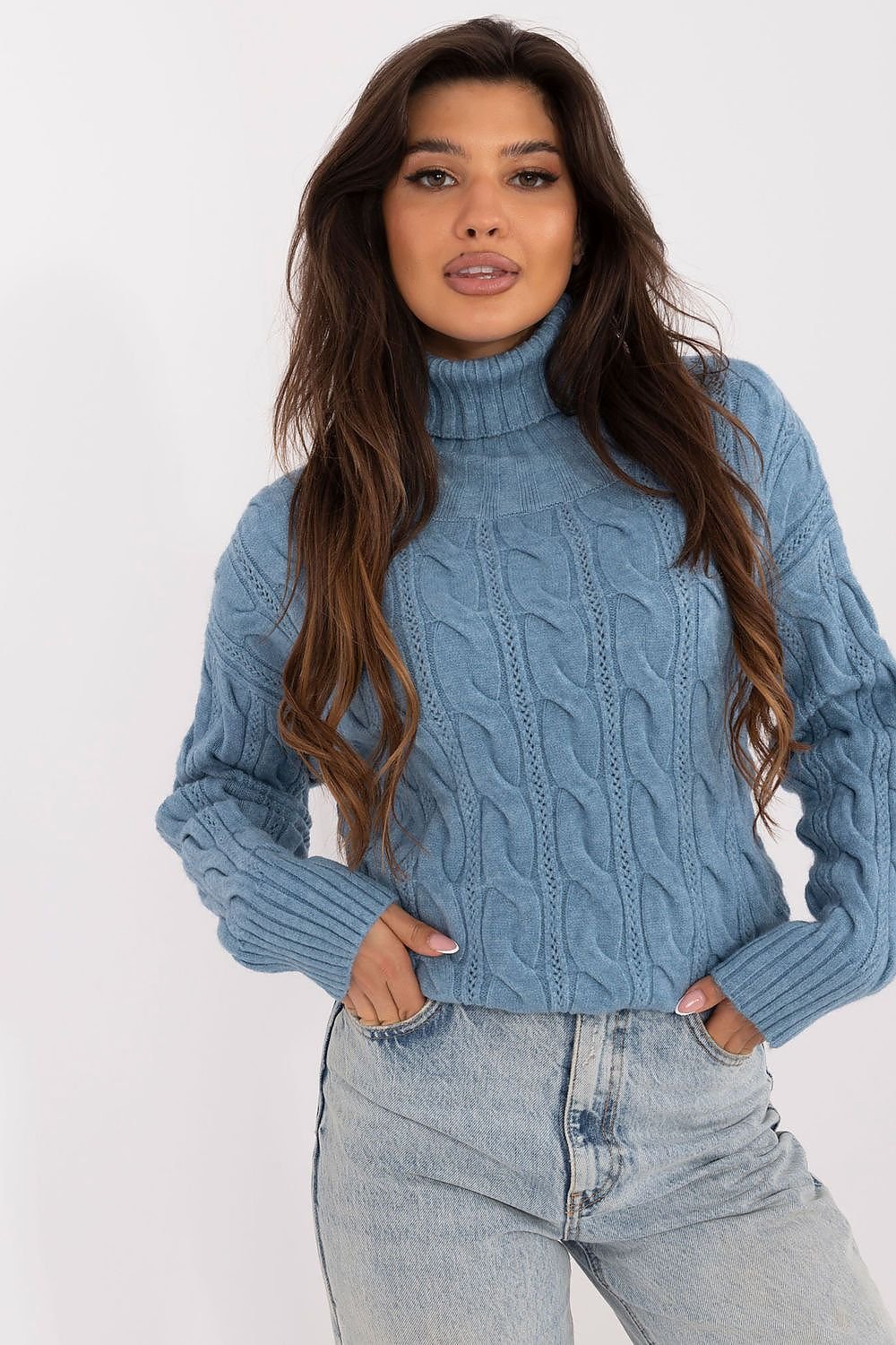 TEEK - Knitted Textured Turtleneck SWEATER TEEK MH blue 2 One Size 