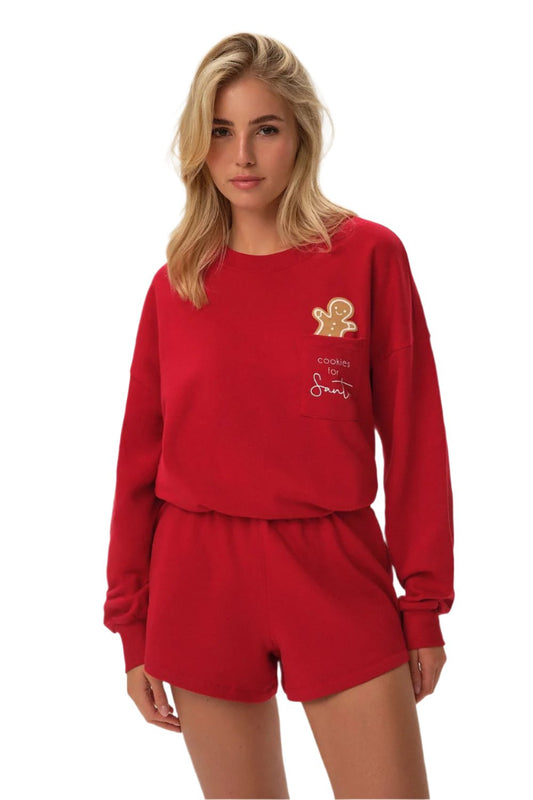 TEEK - Red 2pc Gingerbread Sleeve Shorts Pajama Set SLEEPWEAR TEEK MH S  