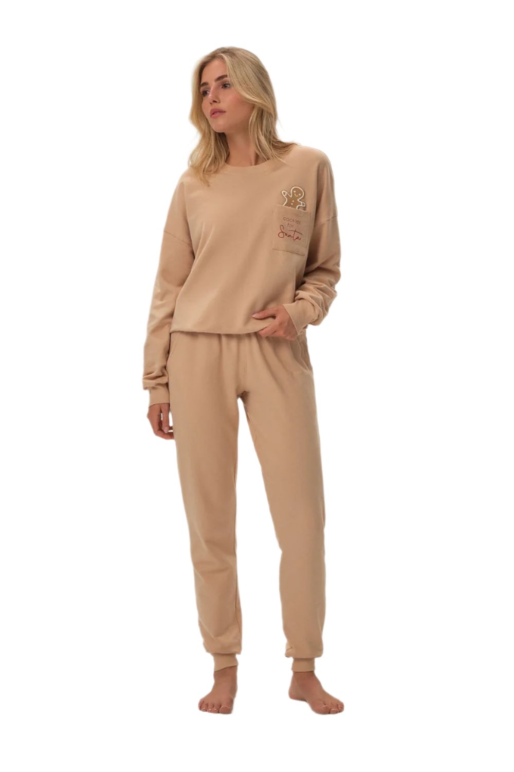 TEEK - Beige Gingerbread Long Sleeve Pants Pajamas Set SLEEPWEAR TEEK MH   