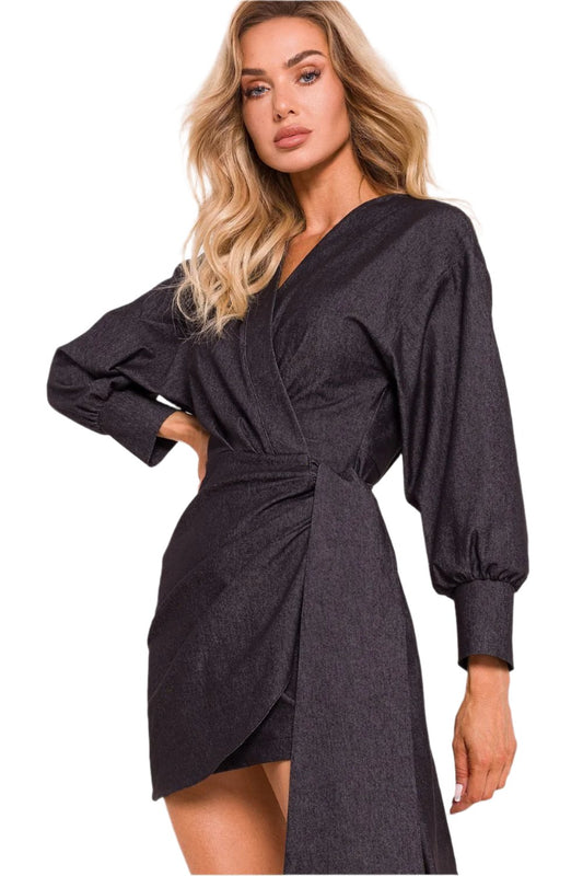 TEEK - Wrap Around Tied Waist Long Sleeve Mini Dress DRESS TEEK MH grey S 