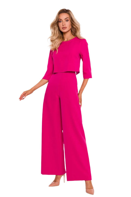 TEEK - Cropped Suit Top Flared Leg Jumpsuit JUMPSUIT TEEK MH pink S 