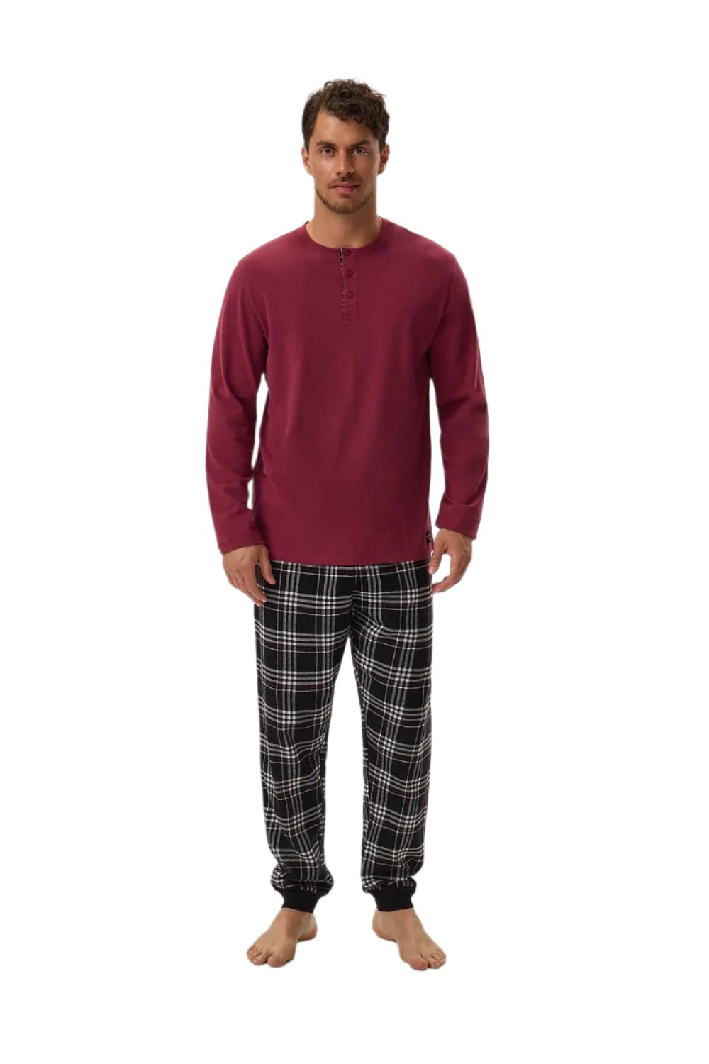 TEEK - Mens Solid Plaid Mix Kind Sleeve Pants Pajamas SLEEPWEAR TEEK MH red M 