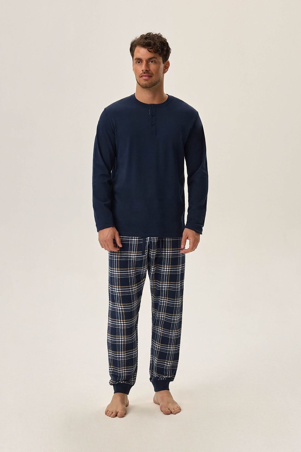 TEEK - Mens Solid Plaid Mix Kind Sleeve Pants Pajamas SLEEPWEAR TEEK MH navy blue M 