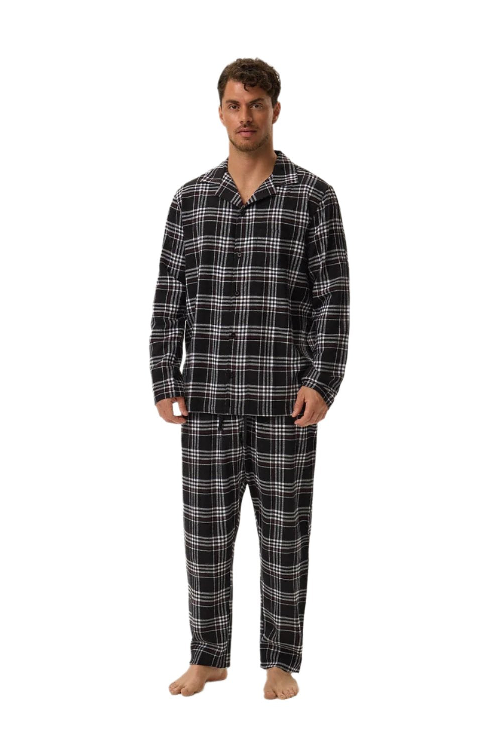 TEEK - Mens Classic Plaid Black Buttoned Top Pajamas SLEEPWEAR TEEK MH M  