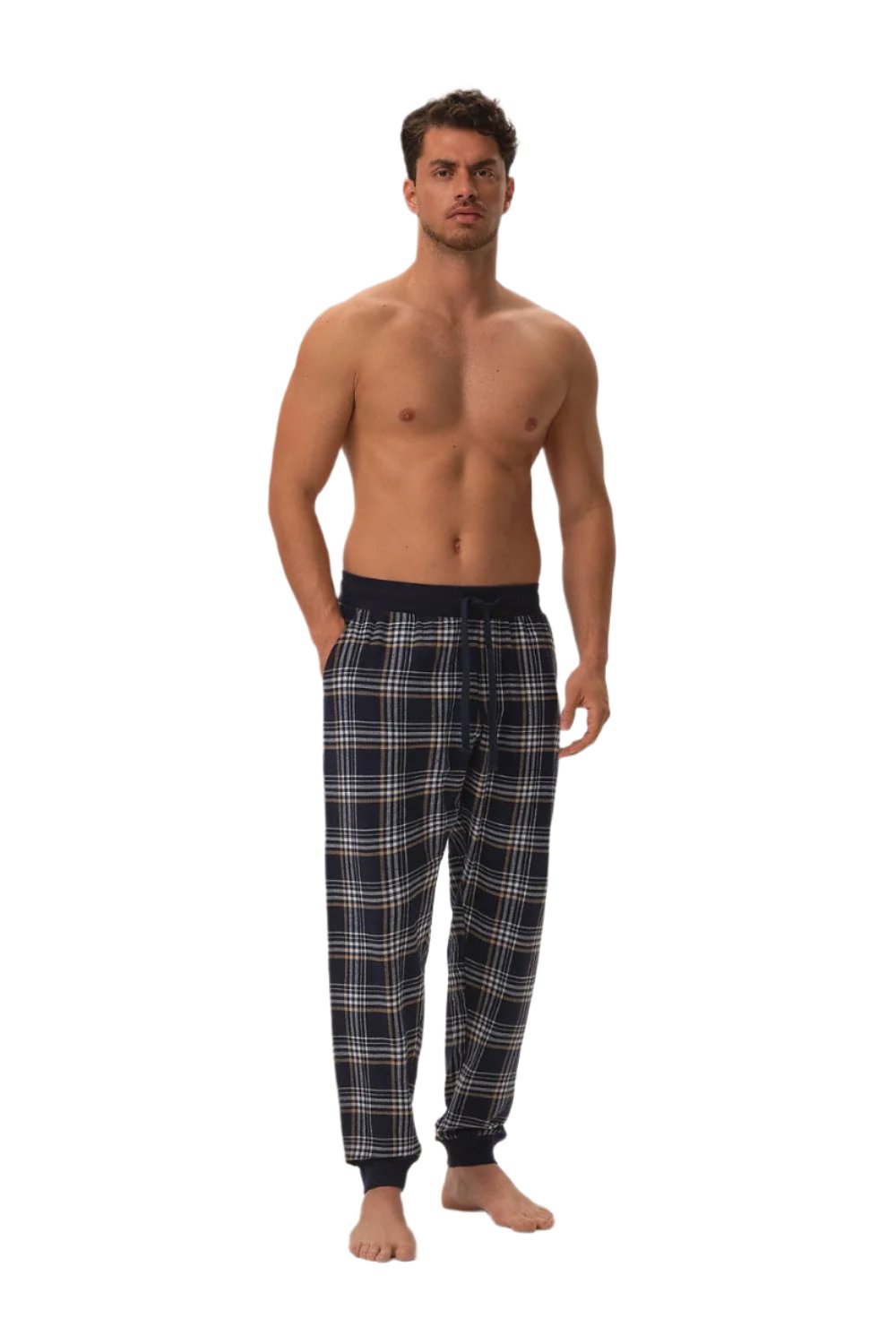 TEEK - Mens Pocketed Plaid Pajama Pants SLEEPWEAR TEEK MH navy blue M 