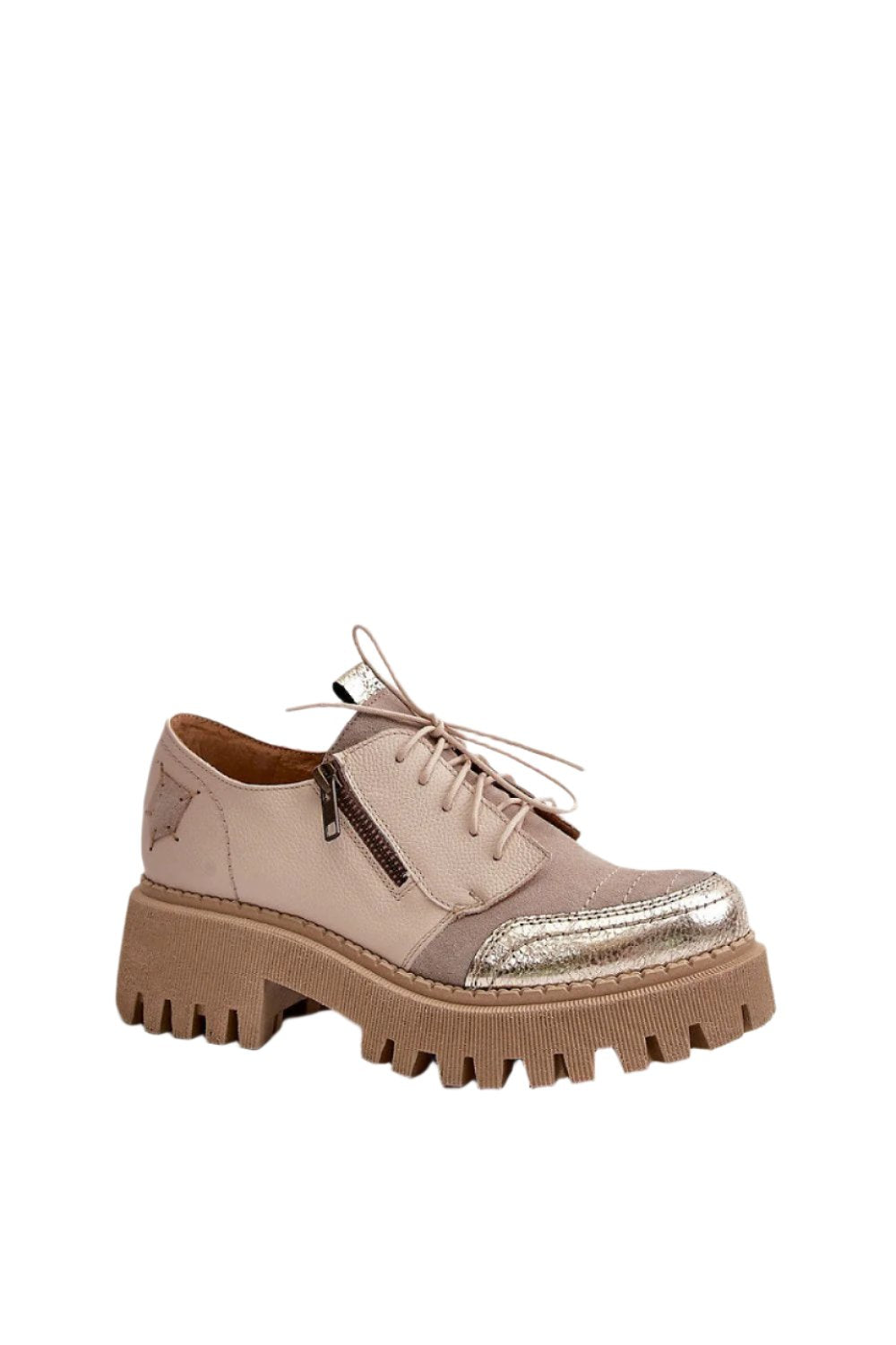 TEEK - Beige Zip Side Laced Lifted Shoes SHOES TEEK MH 6.  