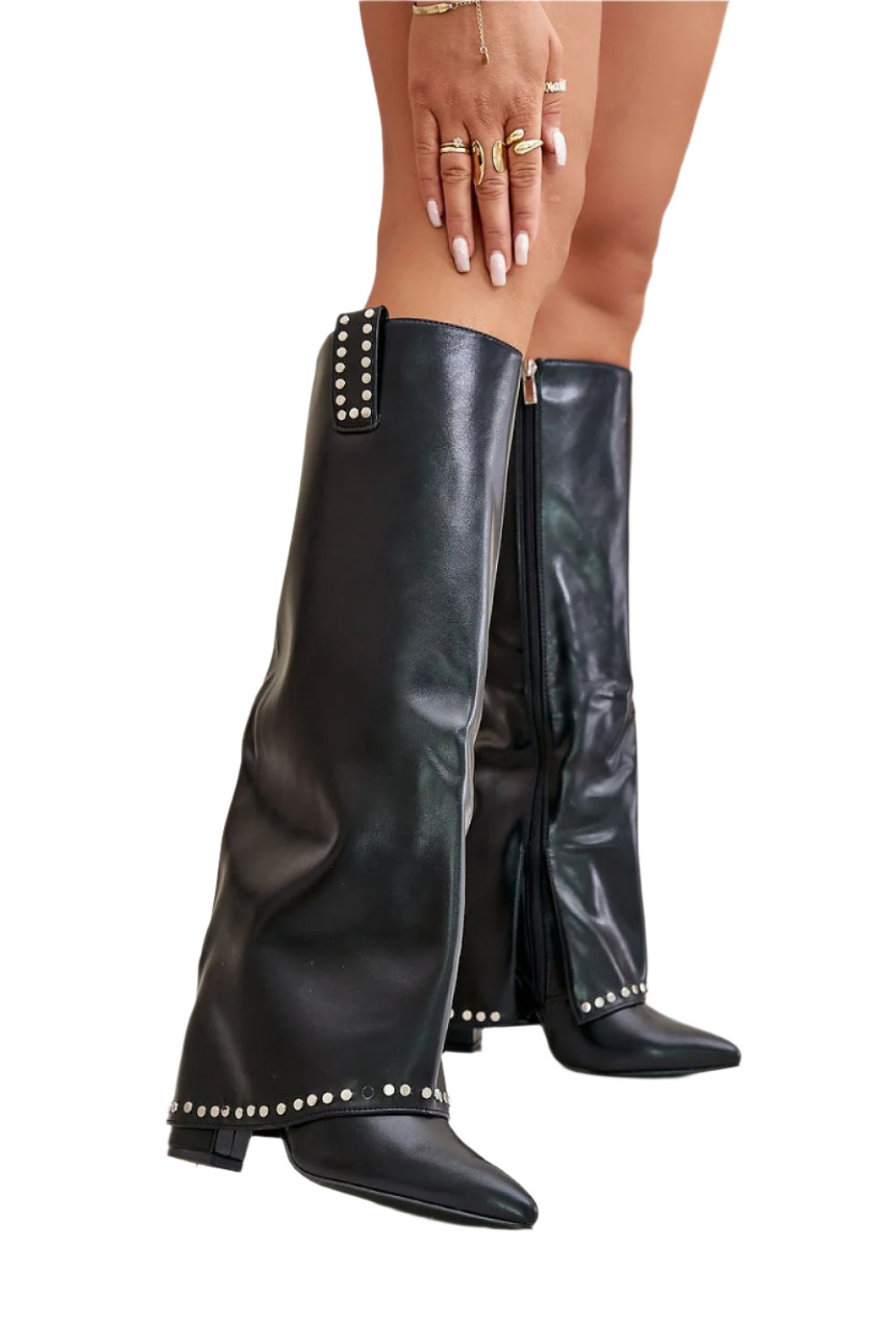 TEEK - Dot Trim Black Long Shaft Heeled Boots SHOES TEEK MH   