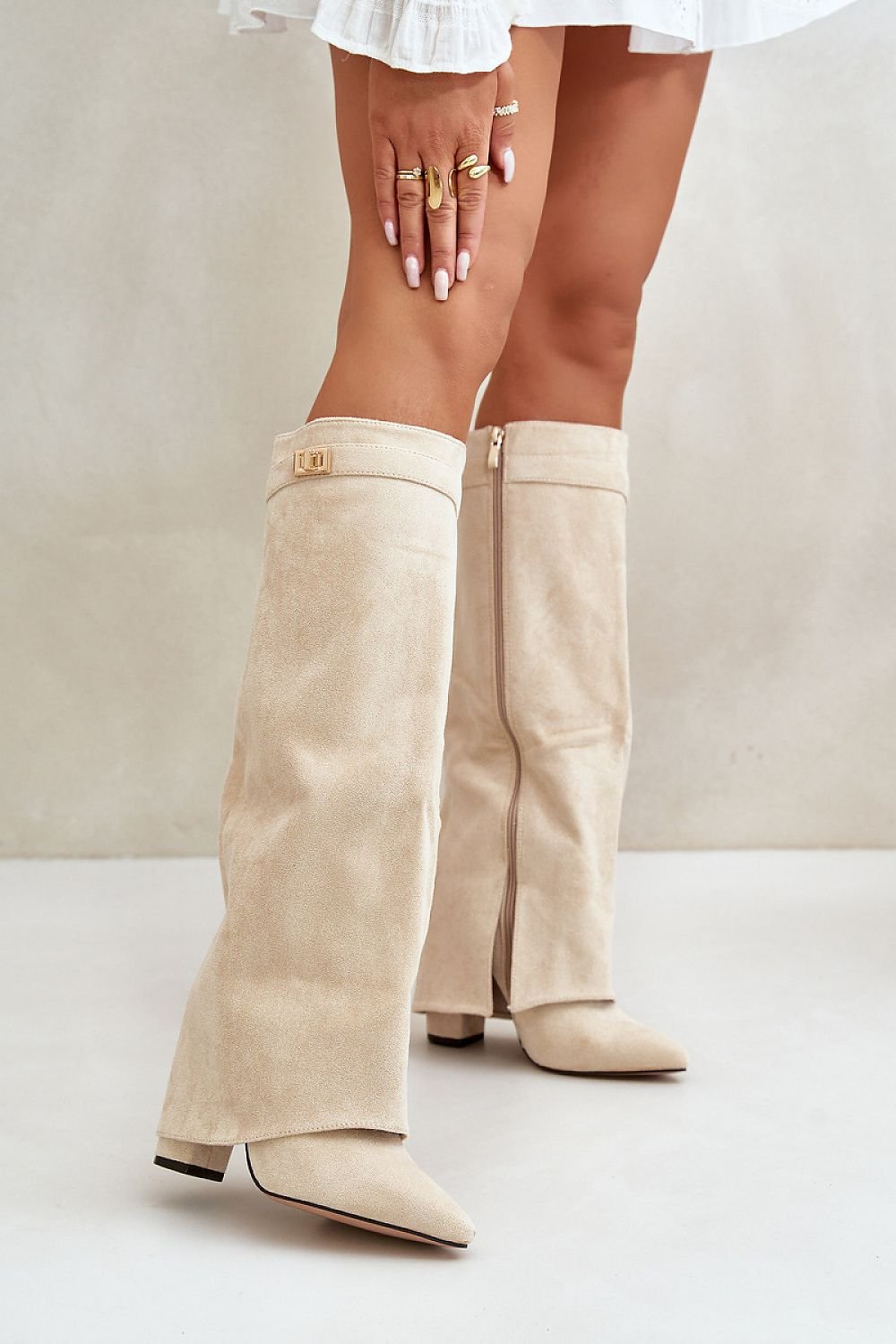 TEEK - Suede Feel Accent Long Shaft Heeled Boots SHOES TEEK MH beige 6 