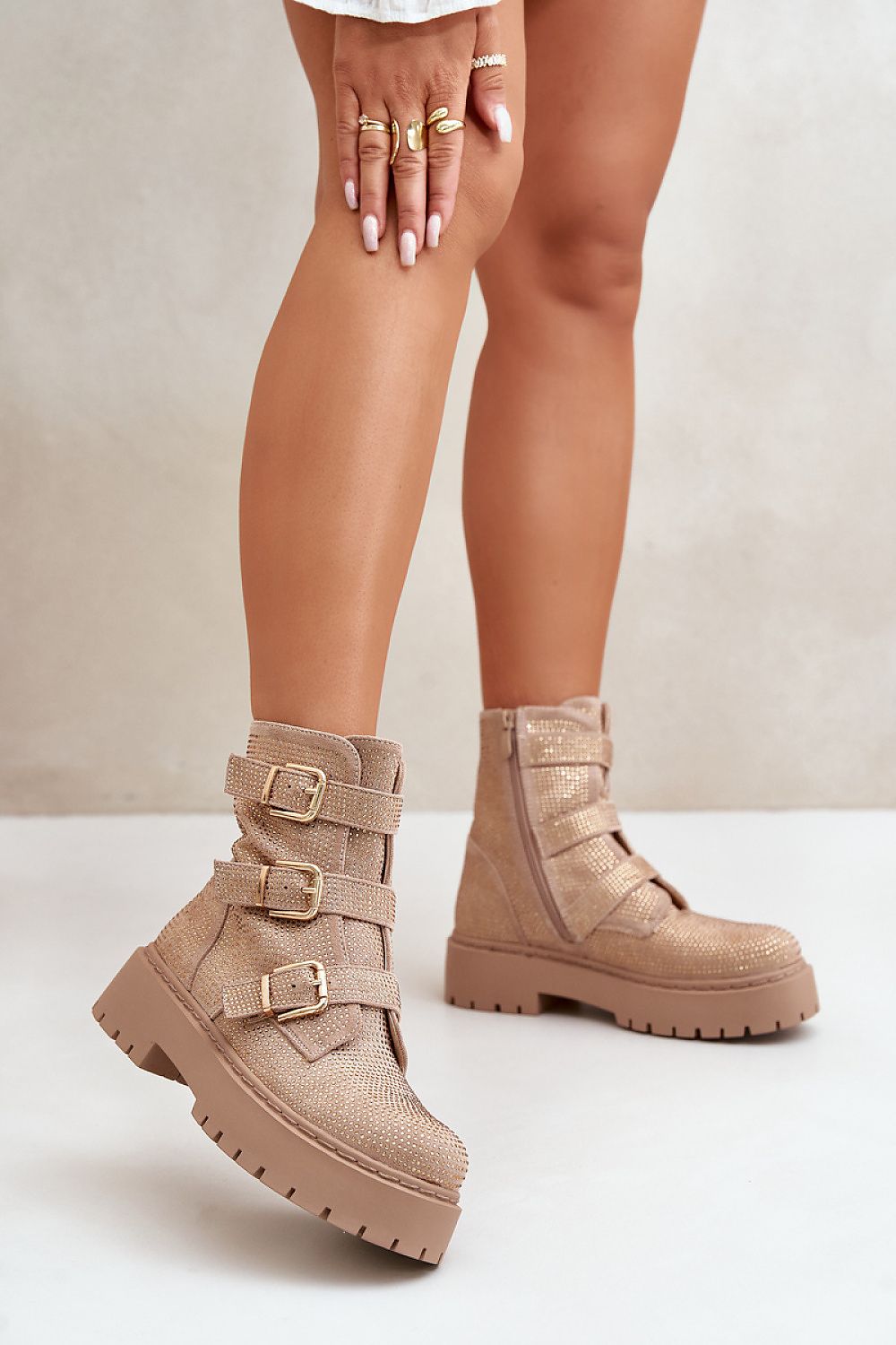 TEEK - Three Buckle Decor Platform Boots SHOES TEEK MH beige 6.5 