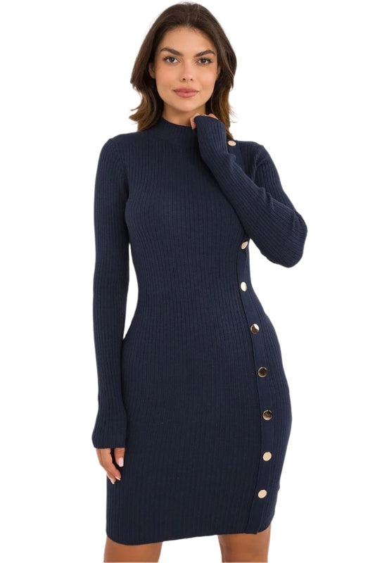 TEEK - Button Drop Long Sleeve Dress DRESS TEEK MH navy blue S/M 