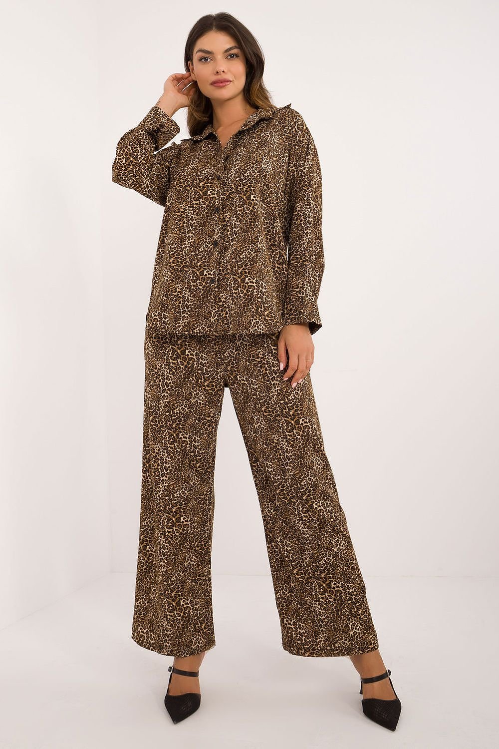 TEEK - Another Animal Patterned Button-Down Top Casual Pants Set SET TEEK MH beige 5 One Size 