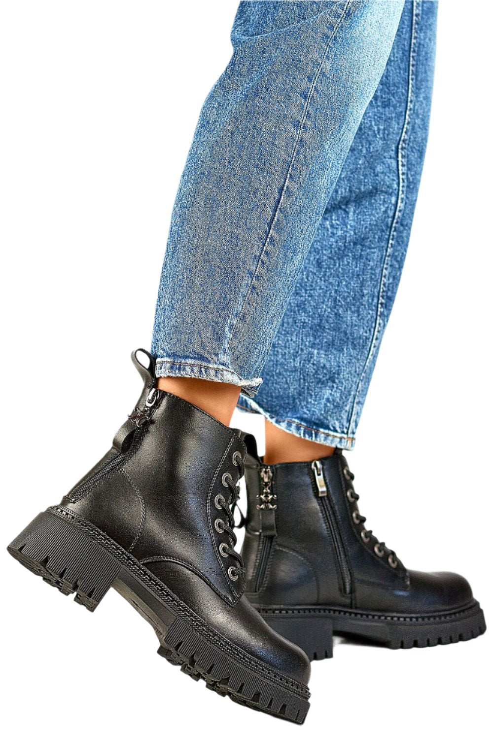 TEEK - Black Lace Up Zipped Ankle Boots SHOES TEEK MH   