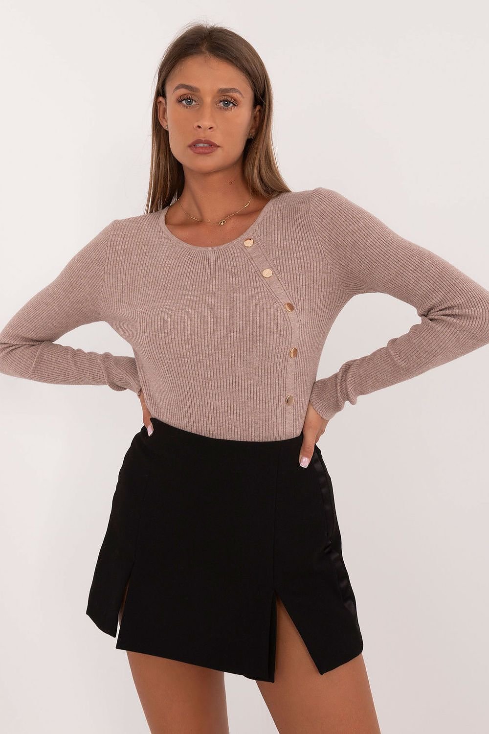 TEEK - Button Detail Side Long Sleeve Top TOPS TEEK MH beige S/M 