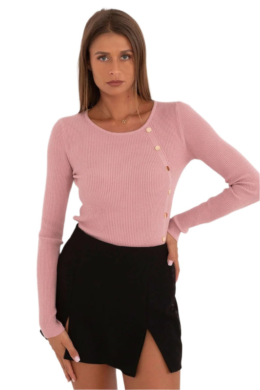 TEEK - Button Detail Side Long Sleeve Top TOPS TEEK MH pink S/M 