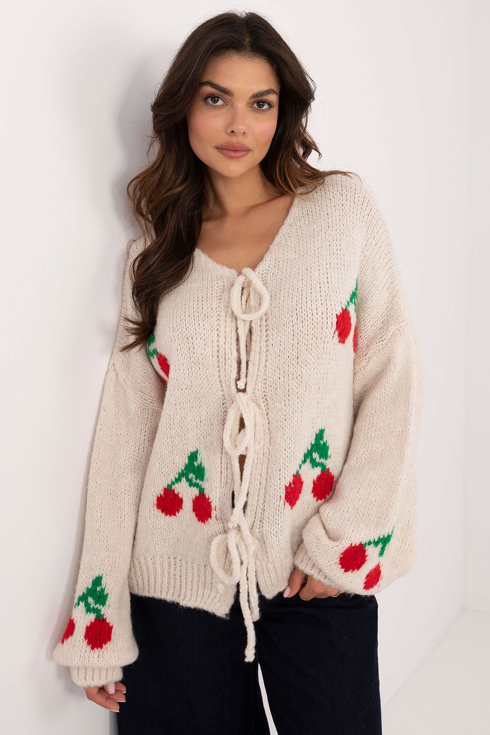 TEEK - Big Cherries 3 Tie Cardigan SWEATER TEEK MH beige One Size 