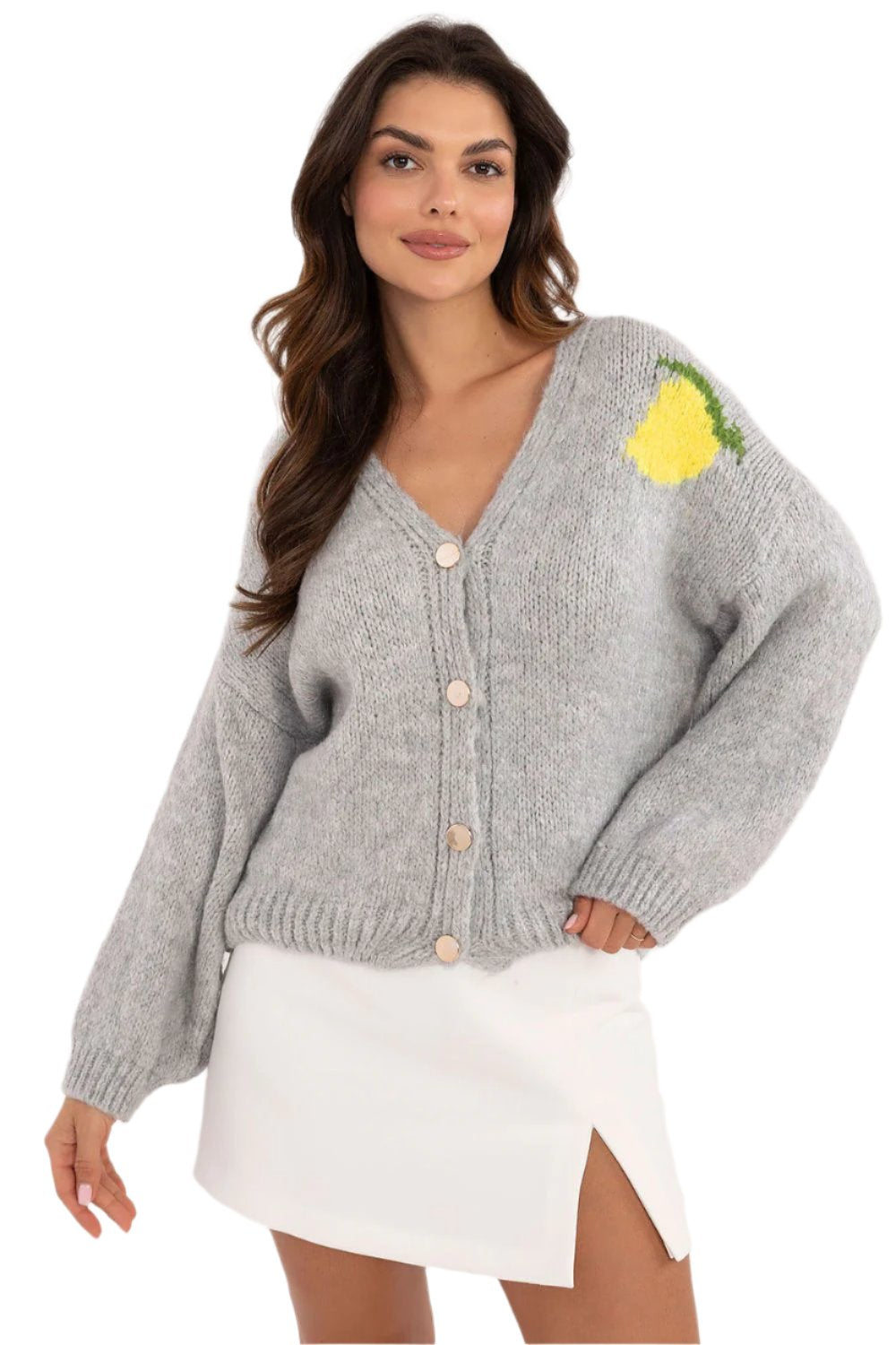 TEEK - Lemons Grey Button Front Cardigan SWEATER TEEK MH   