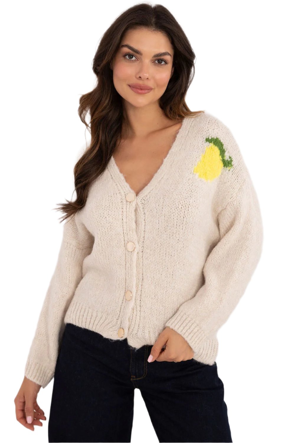 TEEK - Lemons Khaki  Button Front Cardigan SWEATER TEEK MH   