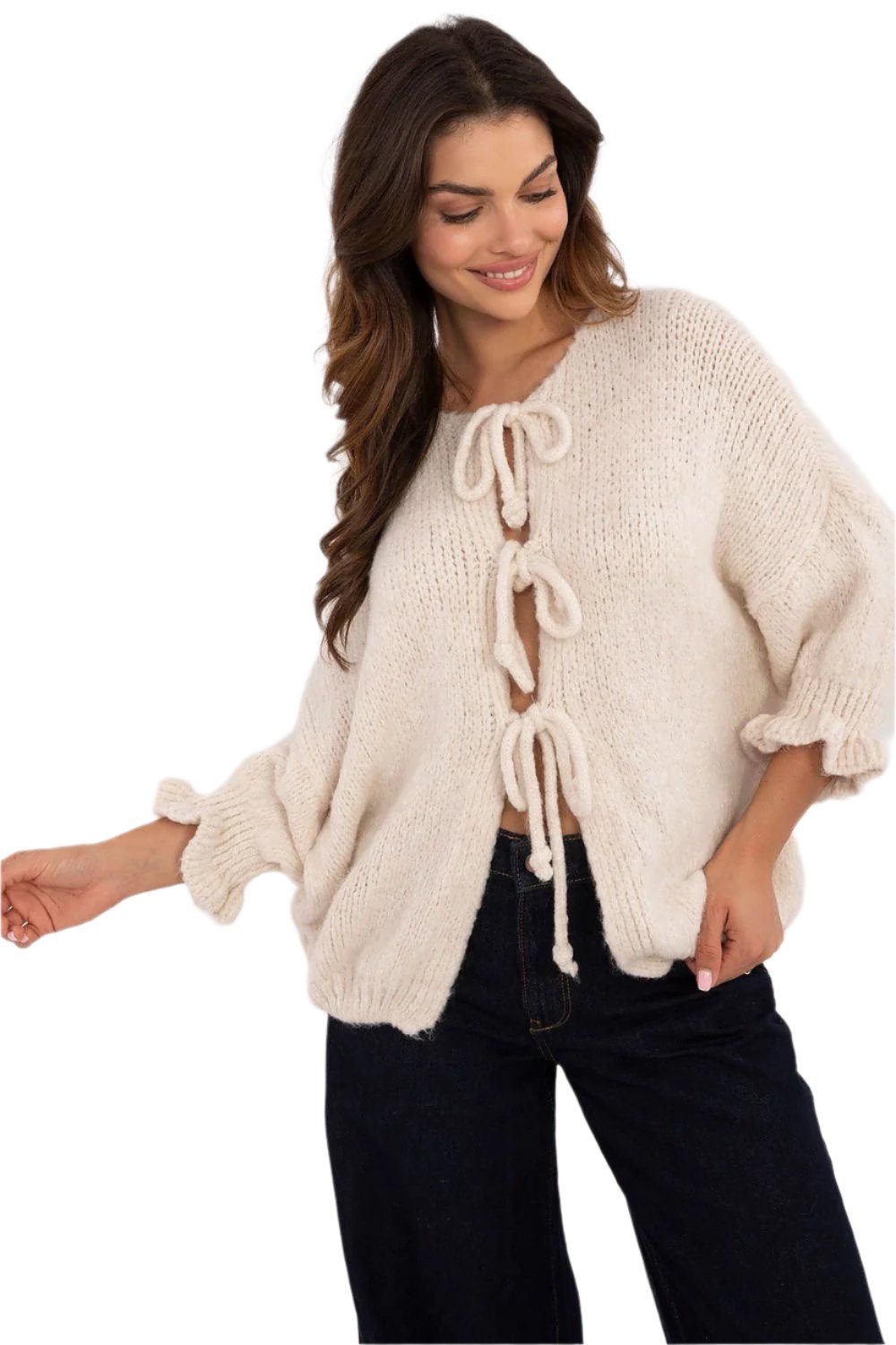 TEEK - 3 Tie Ruffle Wrist Cardigan SWEATER TEEK MH beige One Size 