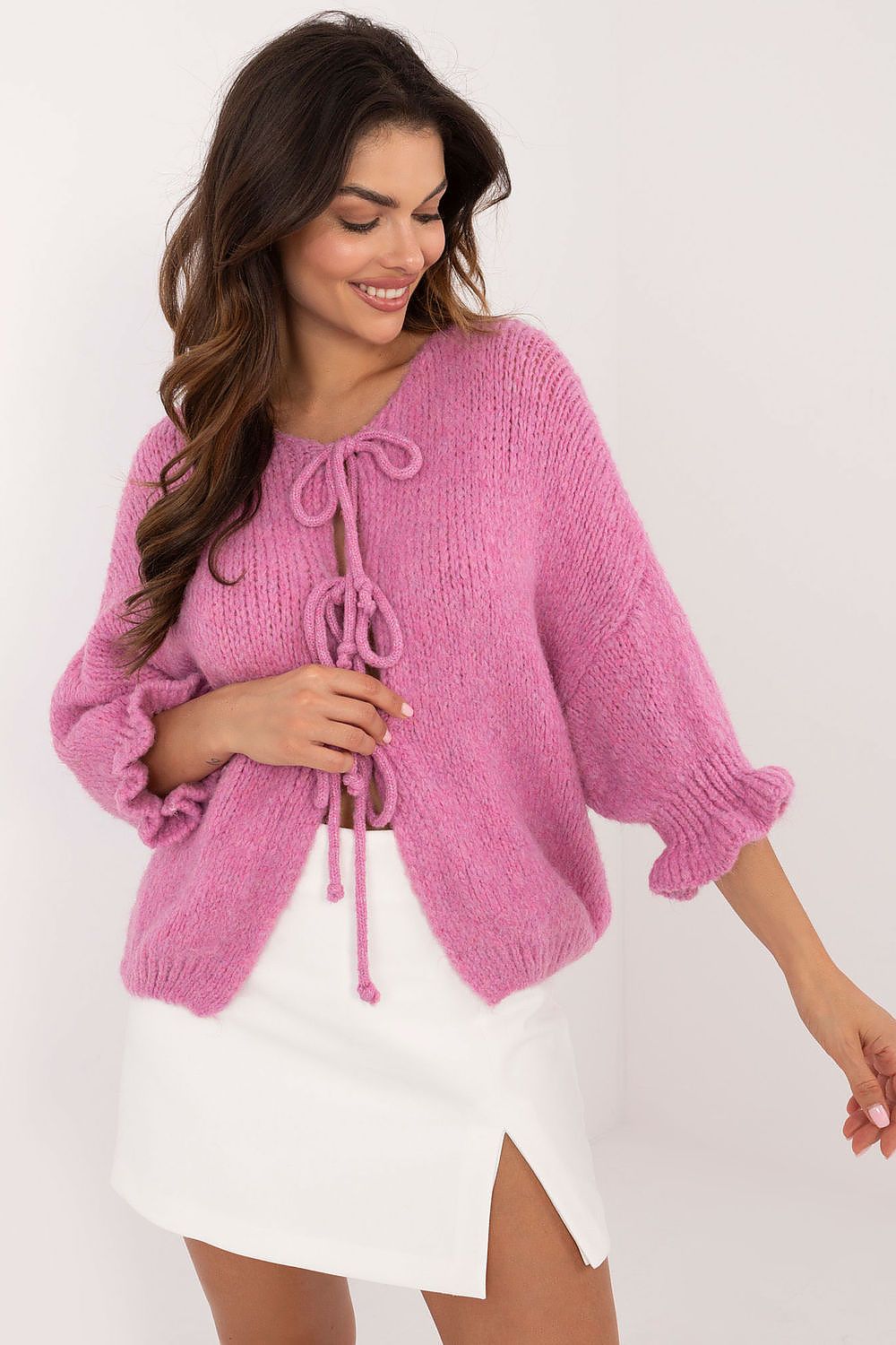 TEEK - 3 Tie Ruffle Wrist Cardigan SWEATER TEEK MH pink one-size-fits-all 