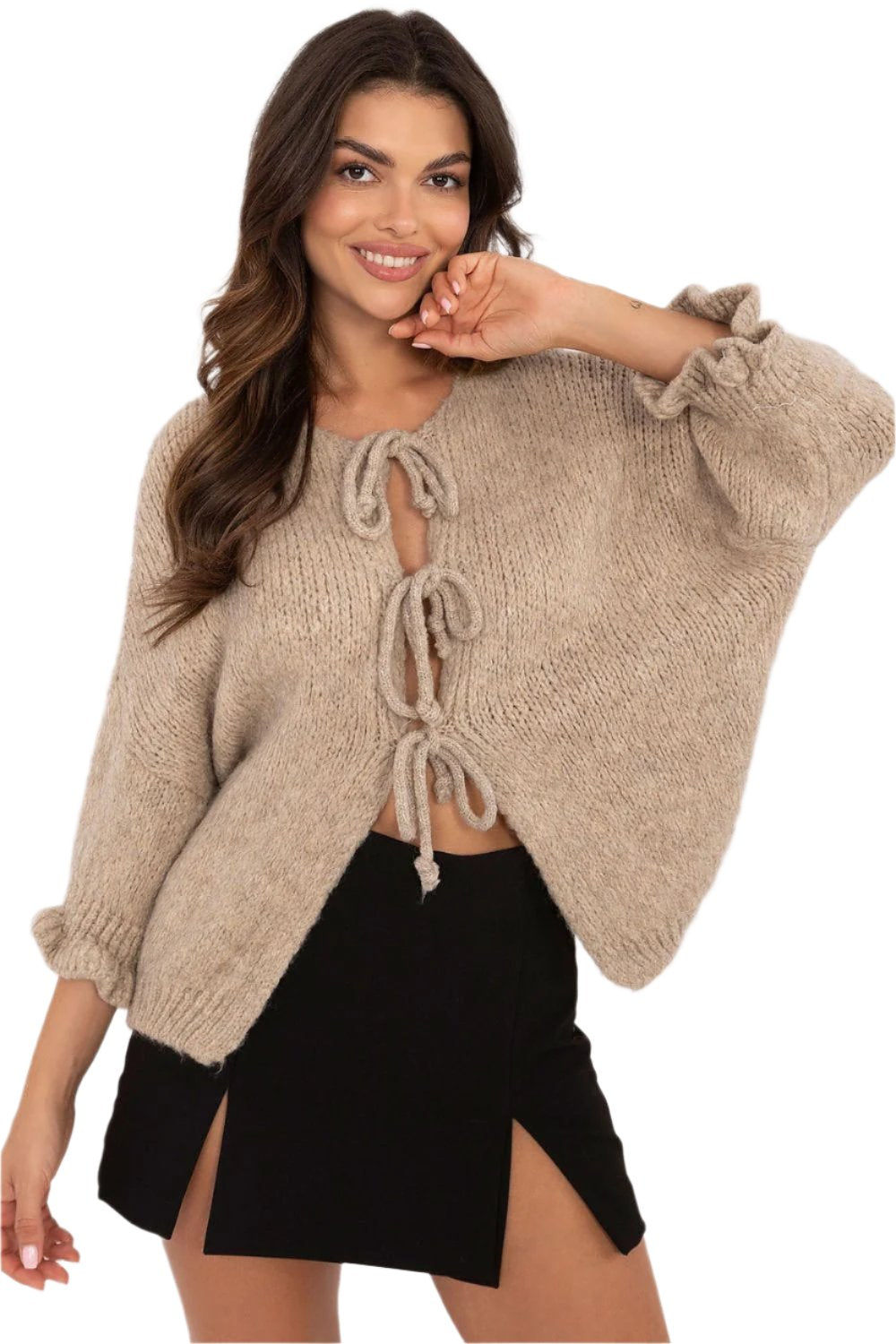 TEEK - 3 Tie Ruffle Wrist Cardigan SWEATER TEEK MH beige 3 One Size 