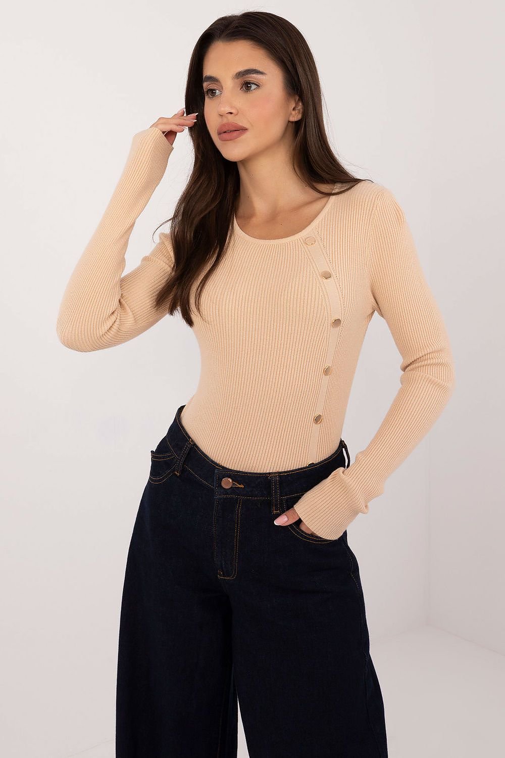 TEEK - Button Detail Side Long Sleeve Top TOPS TEEK MH beige 3 S/M 