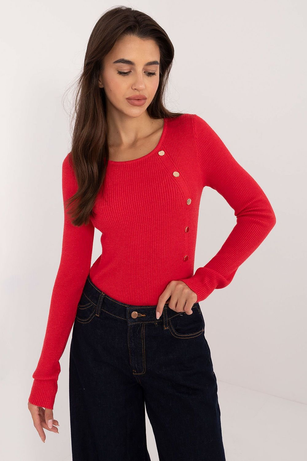 TEEK - Button Detail Side Long Sleeve Top TOPS TEEK MH red S/M 