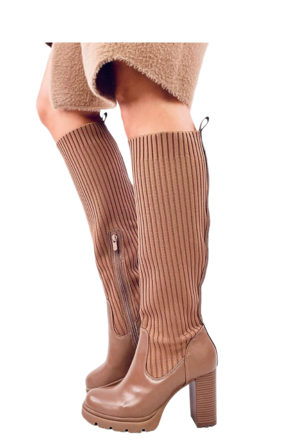 TEEK - Brown Sock Leg Heel Boots SHOES TEEK MH   