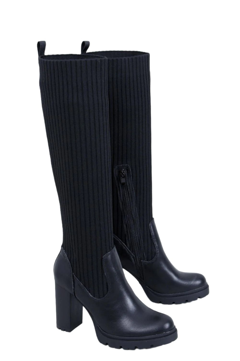 TEEK - Black Sock Leg Heel Boots SHOES TEEK MH   