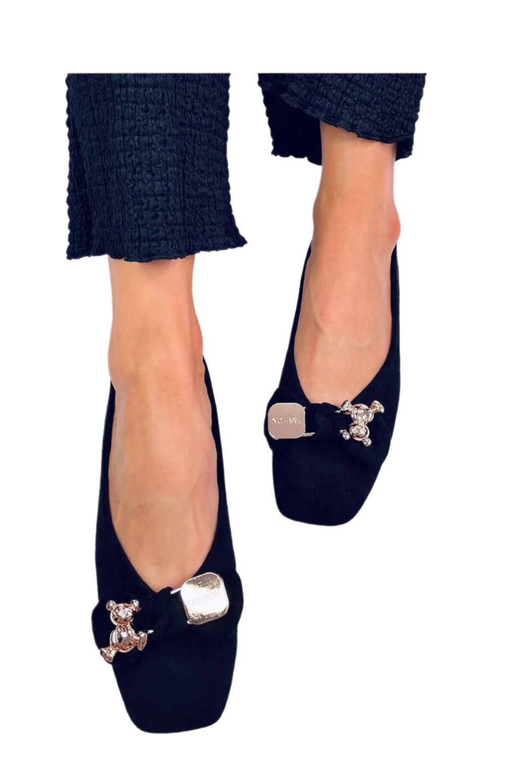 TEEK - Black Bowed Bear Suede Ballet Flats SHOES TEEK MH   