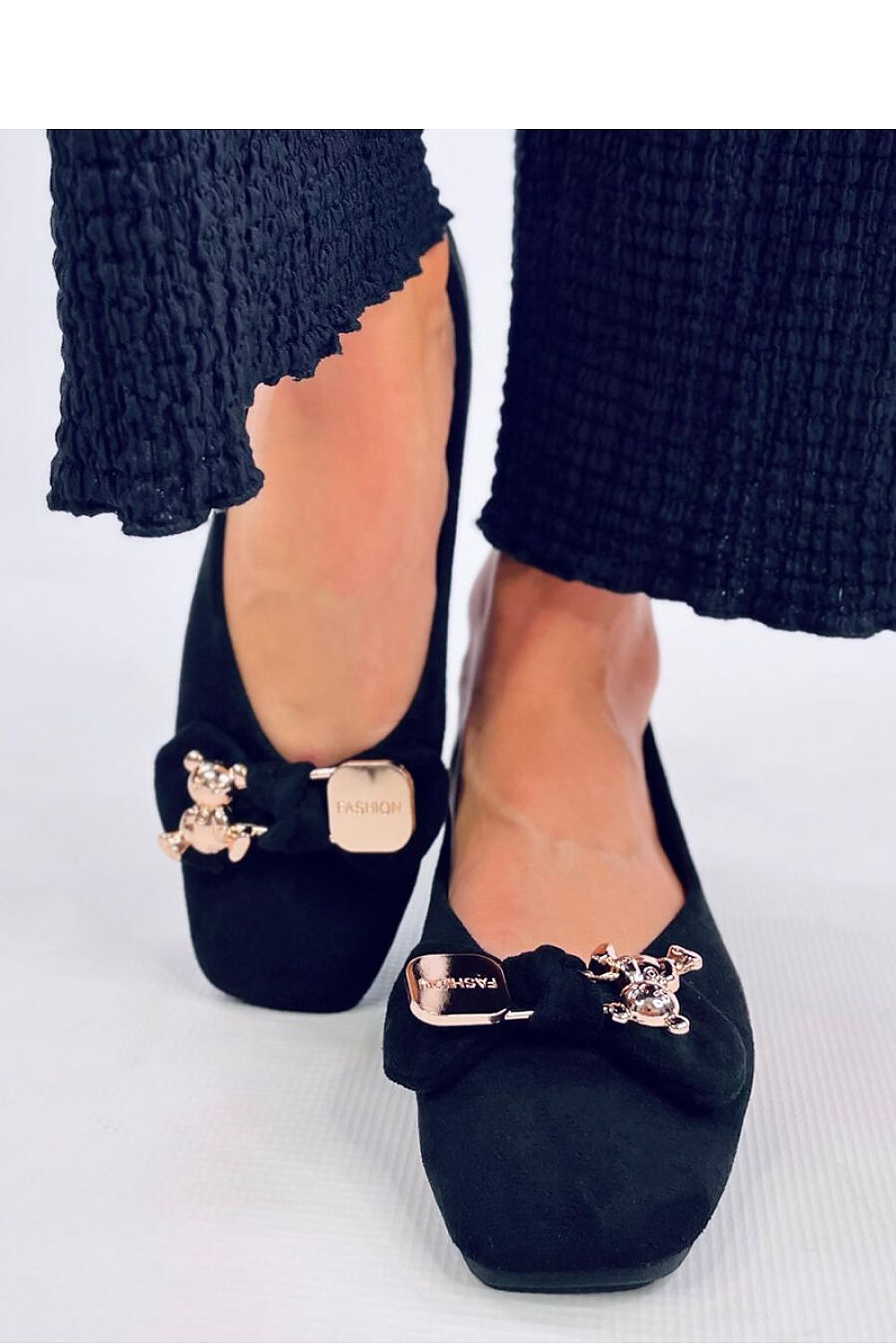 TEEK - Black Bowed Bear Suede Ballet Flats SHOES TEEK MH   