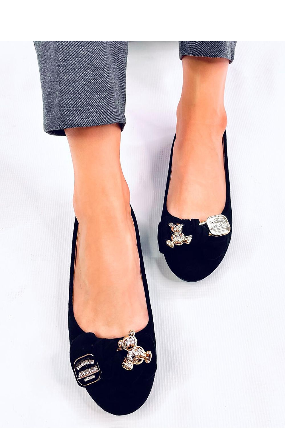 TEEK - Black Bowed Bear Suede Ballet Rounded Flats SHOES TEEK MH 5.5  