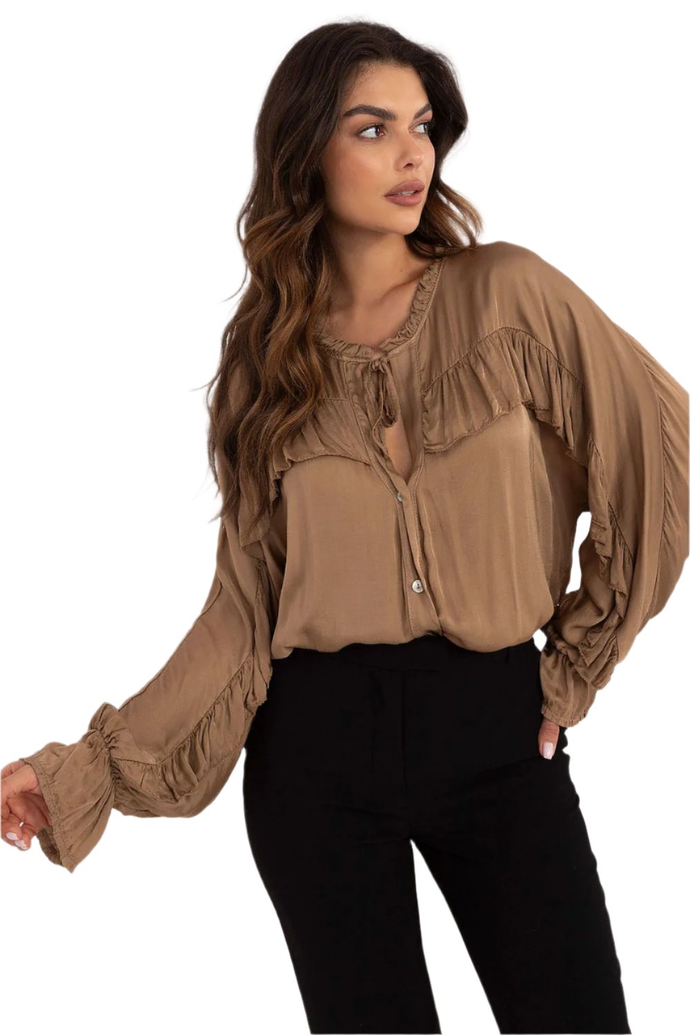 TEEK - Brown Dame Drip Long Sleeve Blouse TOPS TEEK MH   