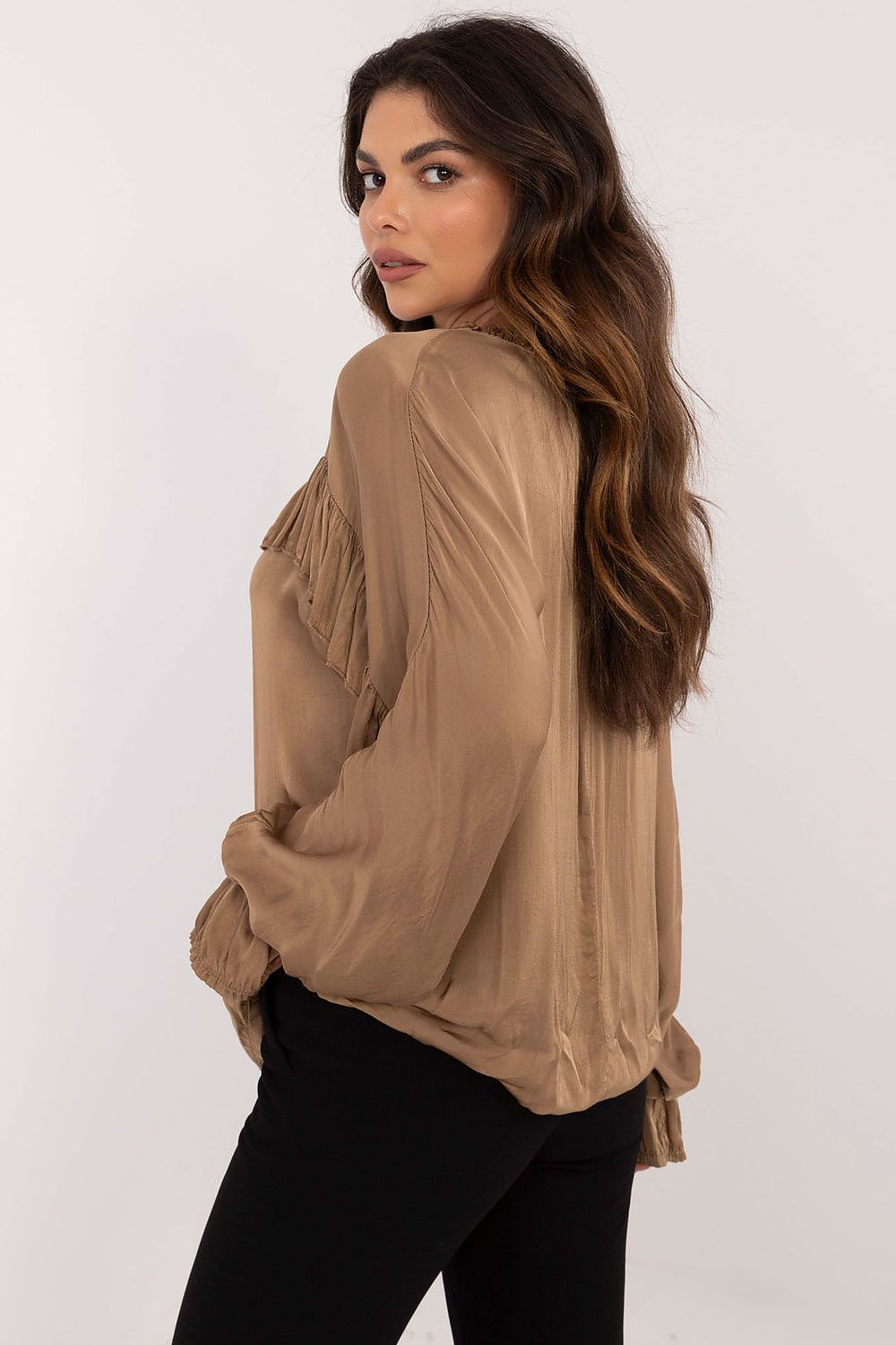 TEEK - Brown Dame Drip Long Sleeve Blouse TOPS TEEK MH   