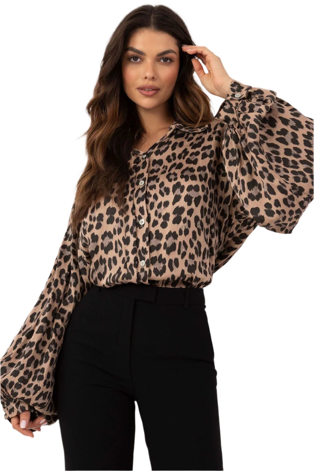 TEEK - Beige Animal Print Puff Long Sleeve Shirt TOPS TEEK MH   