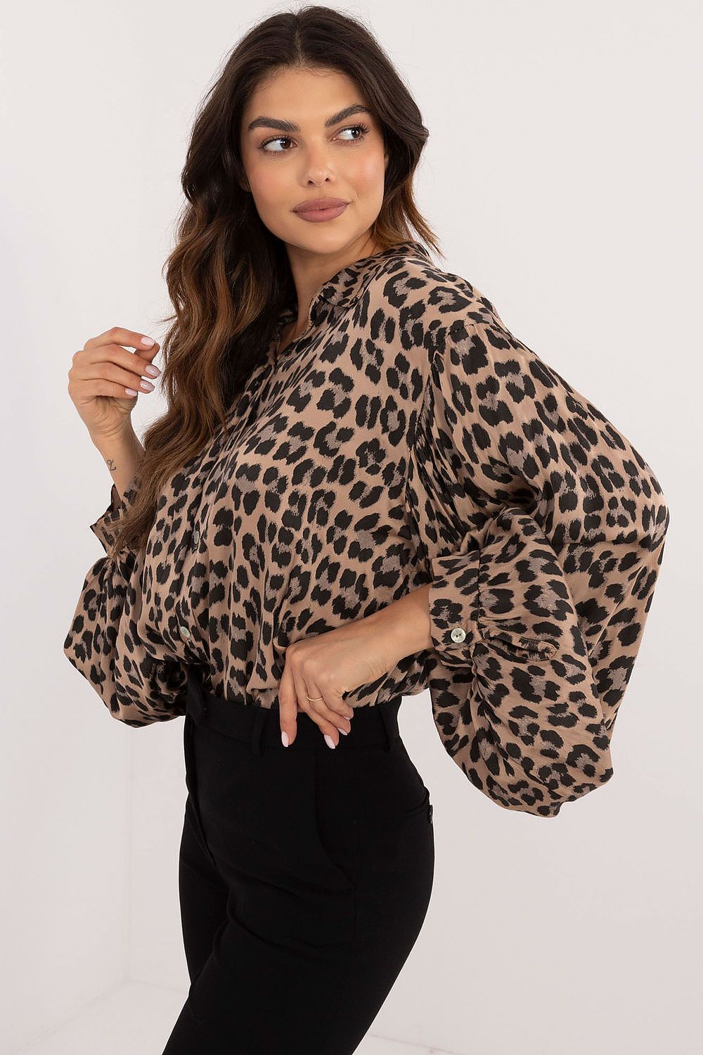 TEEK - Beige Animal Print Puff Long Sleeve Shirt TOPS TEEK MH One Size  