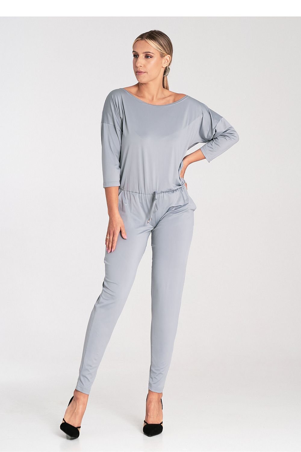 TEEK - Boat Neck Drawstring Waist Jumpsuit JUMPSUIT TEEK MH grey S 