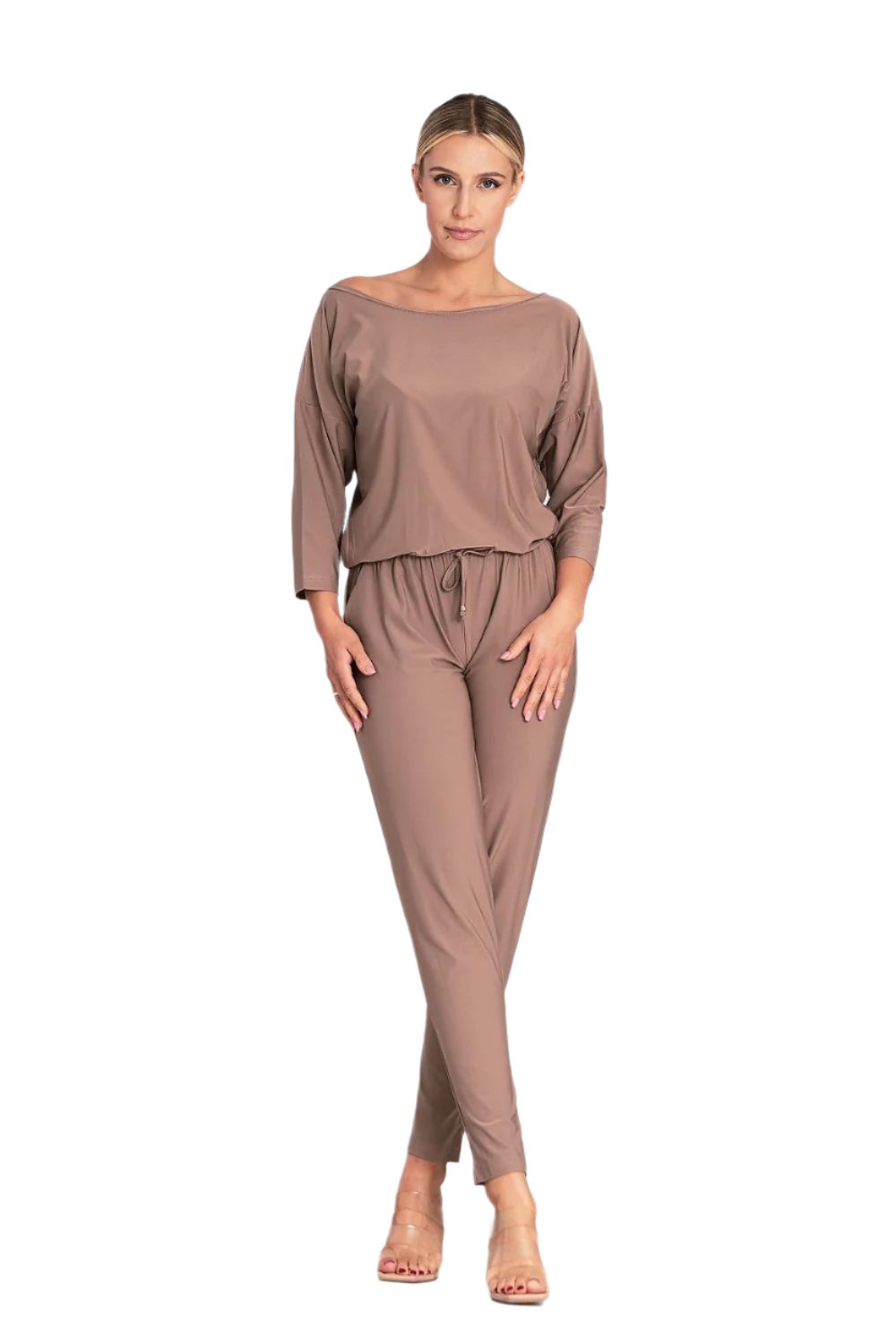 TEEK - Boat Neck Drawstring Waist Jumpsuit JUMPSUIT TEEK MH beige S 