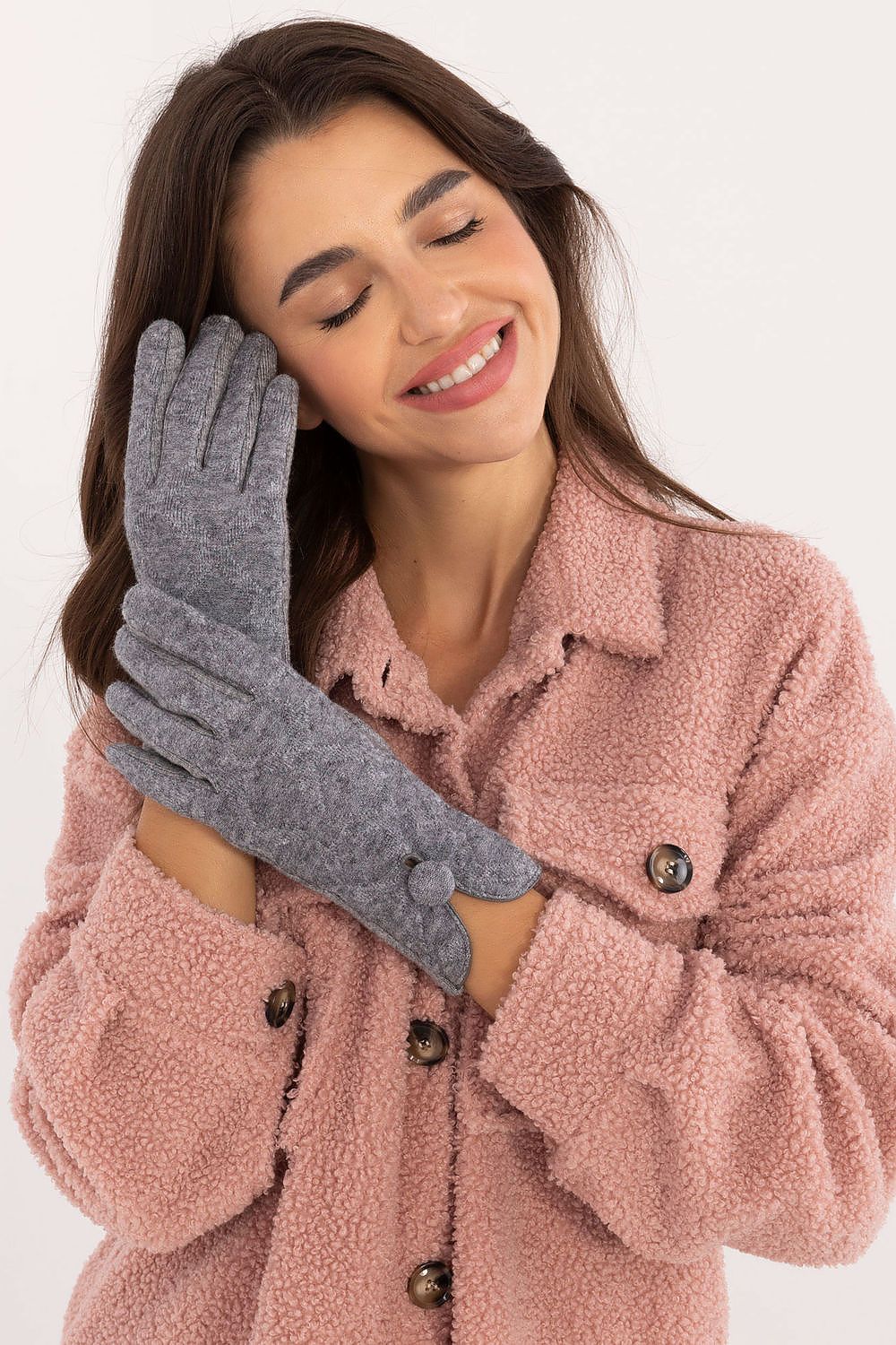 TEEK - Flowers Finger Notched Button Gloves GLOVES TEEK MH grey S/M 