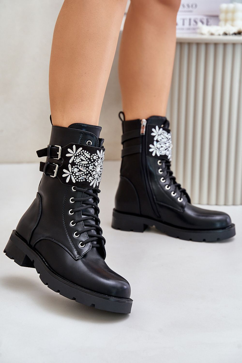 TEEK - Black Petal Band Laced Boots SHOES TEEK MH   